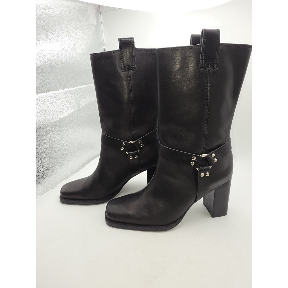 Apostrophe Vintage Black Leather Square Toe Mid-Calf Harness Boots Size 8 - Picture 12 of 12
